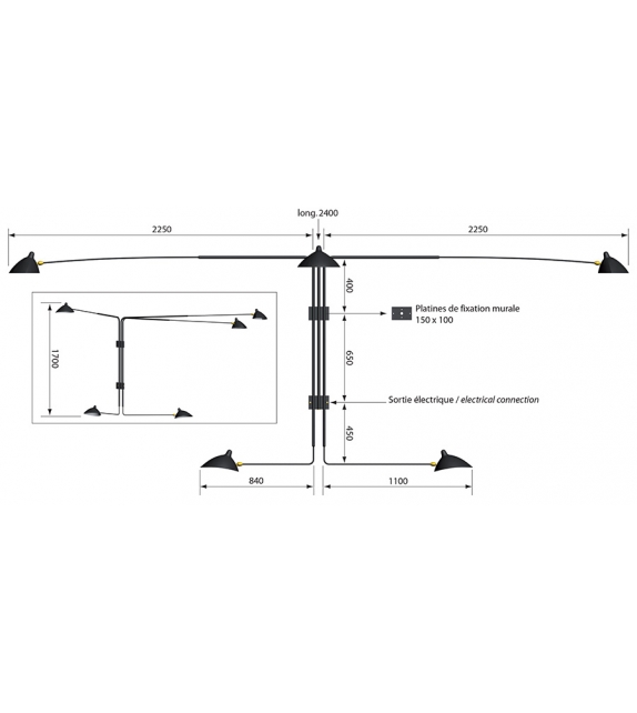 Sconce 5 Rotating Straight Arms Serge Mouille