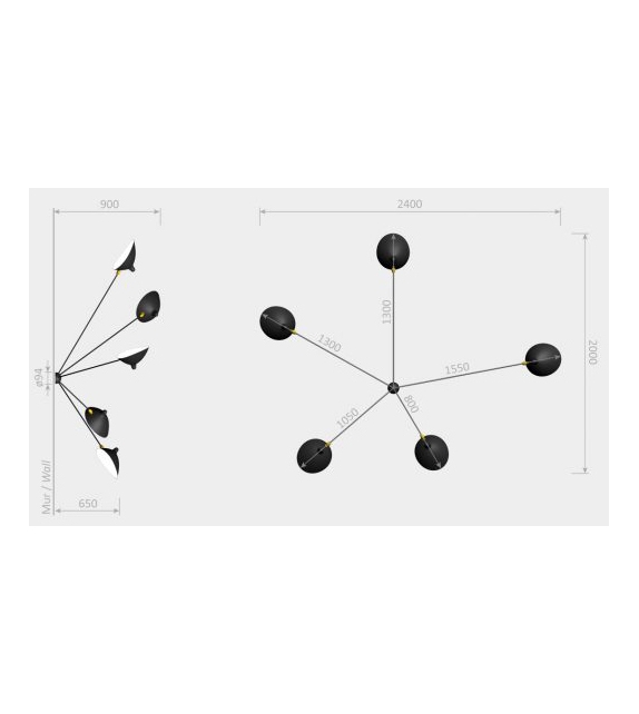 Sconce "Spider" 5 Still Arms Serge Mouille