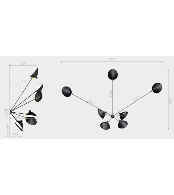 Sconce "Spider" 7 Still Arms Serge Mouille