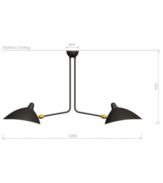 Ceiling Lamp 2 Still Arms Serge Mouille