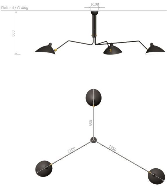 Ceiling Lamp 3 Rotating Arms Serge Mouille