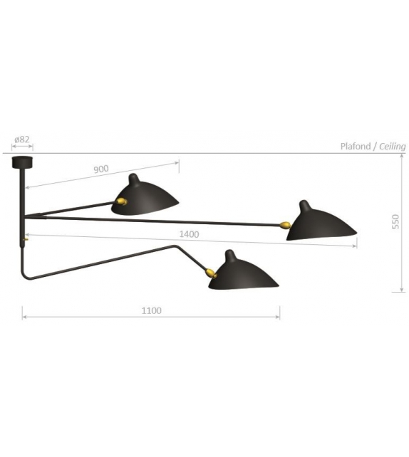 Suspension 2 Bras Fixes + 1 Courbe Pivotants Serge Mouille