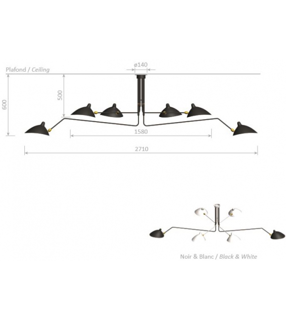 P6B Serge Mouille Lampada da Soffitto