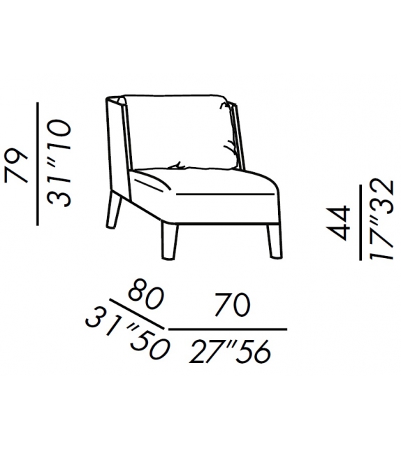 Cecile Meridiani Small Armchair with Oak Legs
