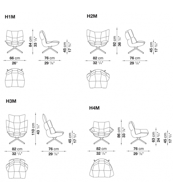 Husk B&B Italia Armchair with Aluminium Base