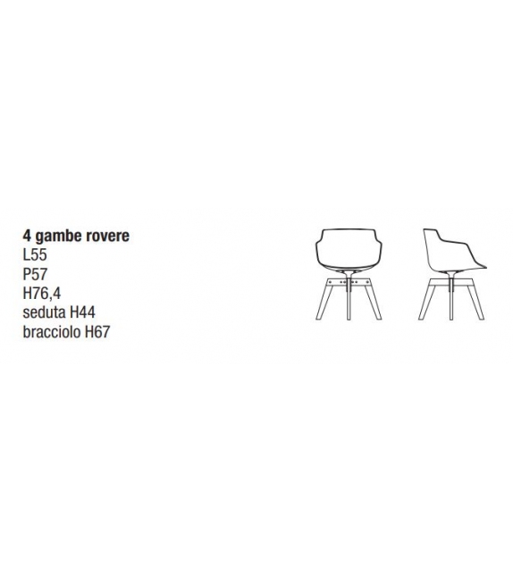 Flow Slim Poltroncina Imbottita con 4 Gambe in Rovere MDF Italia