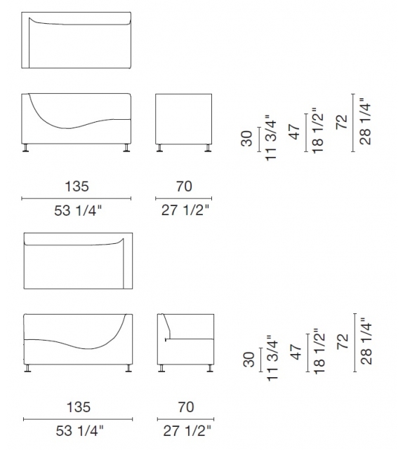 Three Sofa de Luxe Cappellini Chaise Longue avec Accoudoir