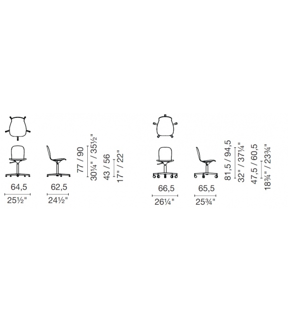 Tate Soft Cappellini Stuhl mit 5-Speichen-Basis