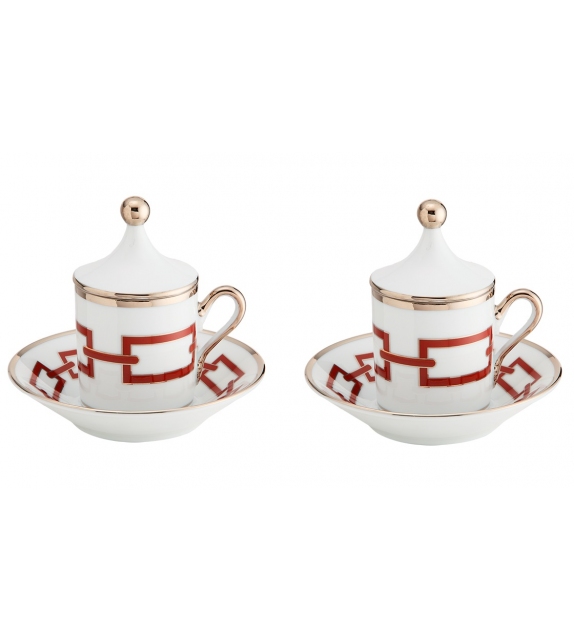 Tazza Caffè con Piatto e Coperchio Catene Scarlatto Ginori 1735