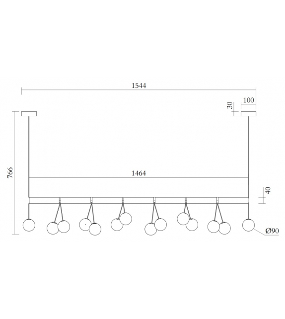 Tube with Globes Atelier Areti Suspension Lamp