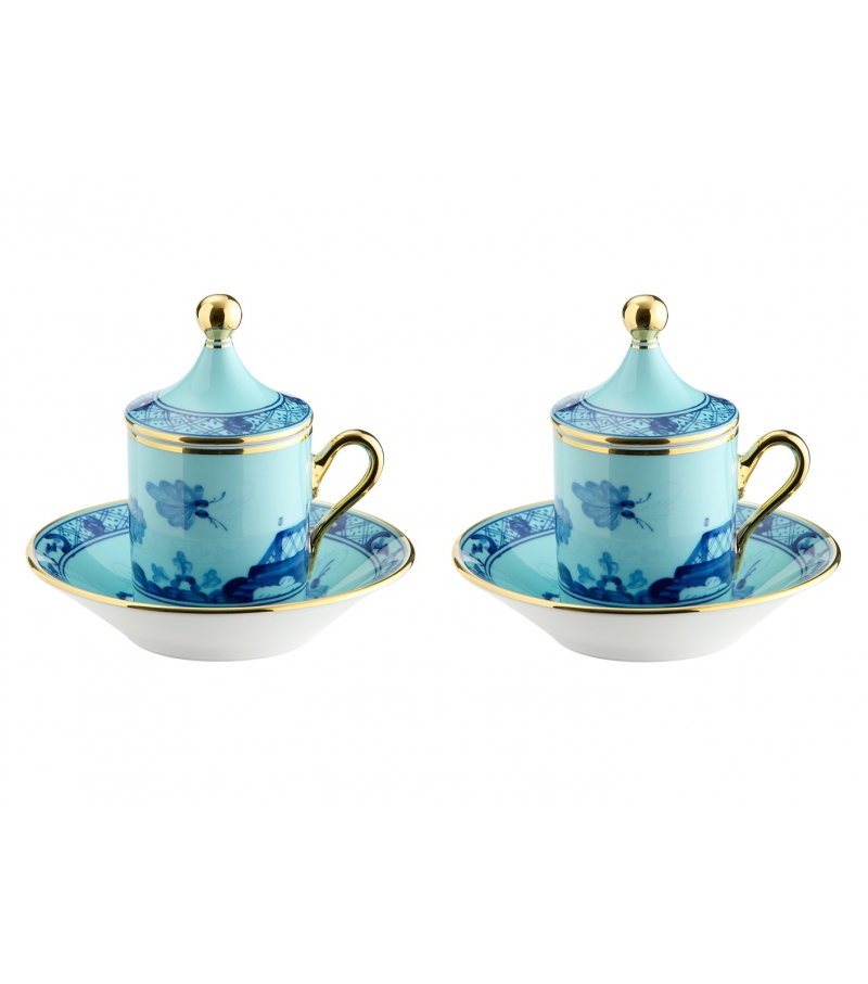 Tazza Caffè con Piatto e Coperchio Oriente Italiano Iris Ginori 1735 Tasse de Café