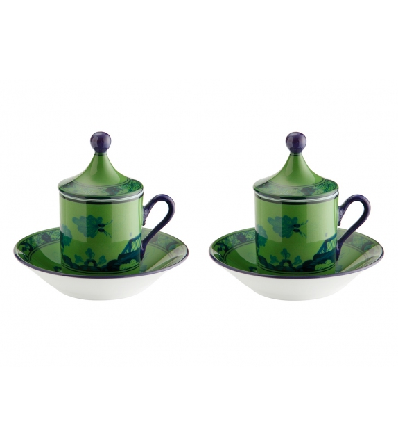 Tazza Caffè con Piatto e Coperchio Oriente Italiano Malachite Ginori 1735 Taza de Café