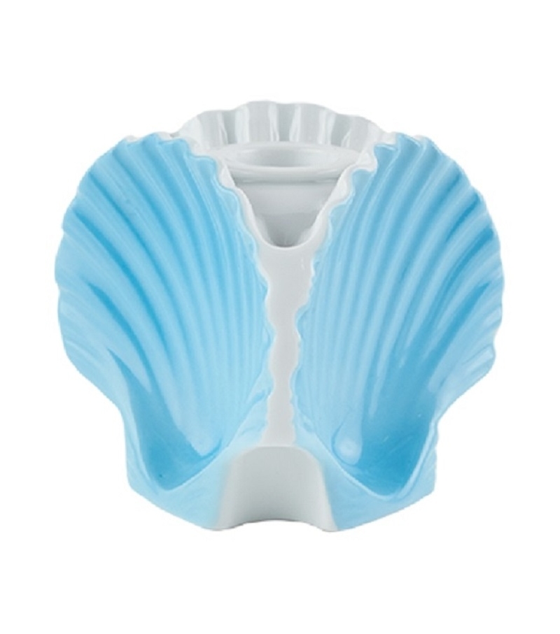 Vaso Portacandela a 3 Conchiglie Il Viaggio di Nettuno Sea Blue Ginori 1735 Porte-Bougie