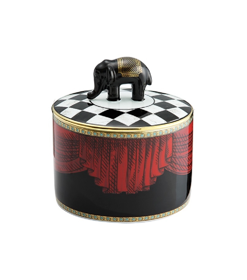 Contenitore Basso con Coperchio Totem Elefante Ginori 1735 Taza