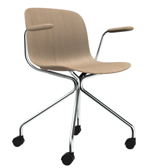 Troy 4 Star Wheels Beech Magis Chair with Armrests