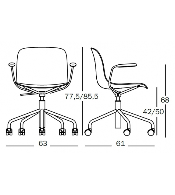 Troy 5 Star Wheels Beech Magis Stuhl mit Armlehnen