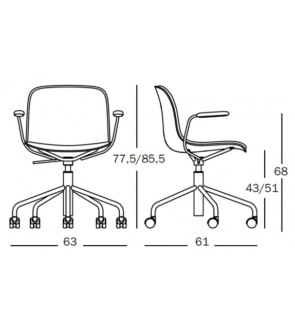 Troy 5 Star Wheels Magis Gepolsterter Stuhl Mit Armlehnen