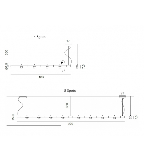 Calabrone 4/8 Spots Martinelli Luce Lámpara de Suspensión