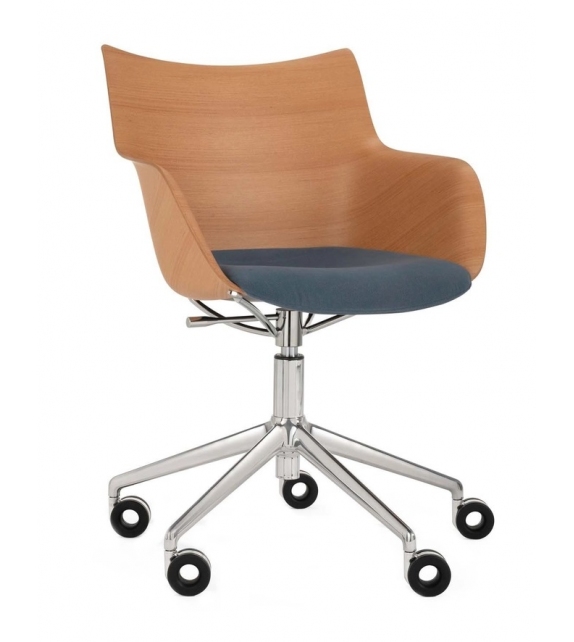 Q/Wood Kartell Poltroncina Girevole con Seduta Rivestita