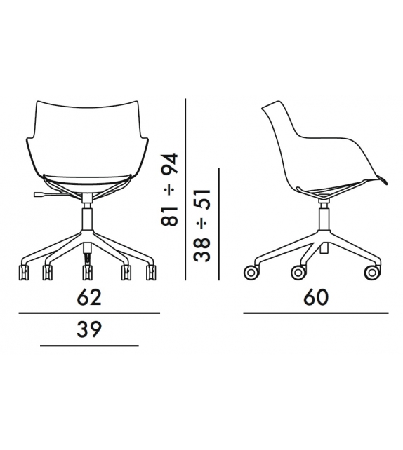 Q/Wood Kartell Petit Fauteuil Pivotant avec Assise Rembourrée