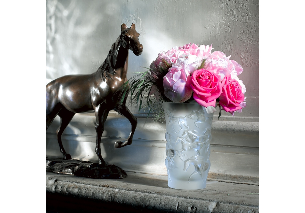 LALIQUE グレー ガラス花瓶 動物模様 LALIQUE グレー ガラス花瓶 動物模様