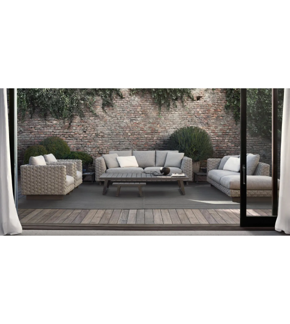 Ray Outdoor Natural B&B Italia Outdoor Armchair with Wooden Base