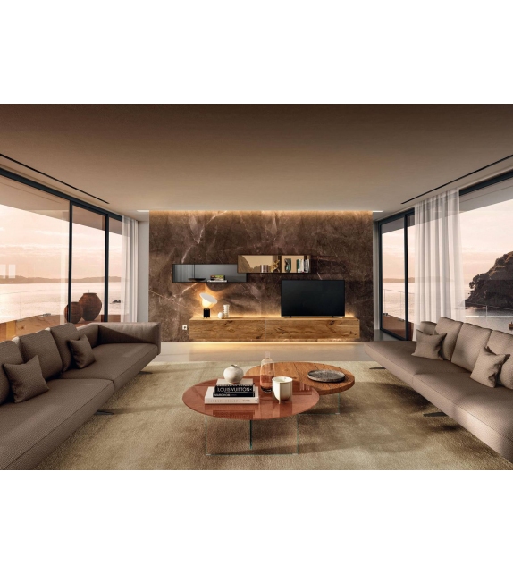 Air Round Lago Tavolino con Piano in Vetro