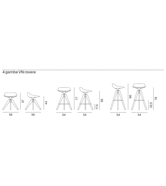 Flow Stool Sgabello con 4 Gambe VN Rovere MDF Italia