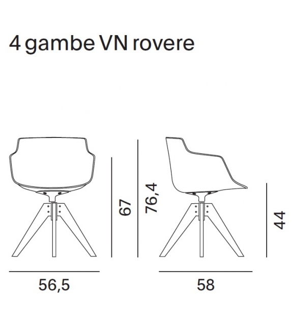 Flow Slim Fauteuil Rembourrèe 4 Pieds VN Chêne MDF Italia