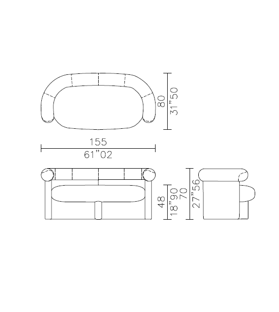 Jeanette Meridiani Love Seat con Gamba Centrale in Legno
