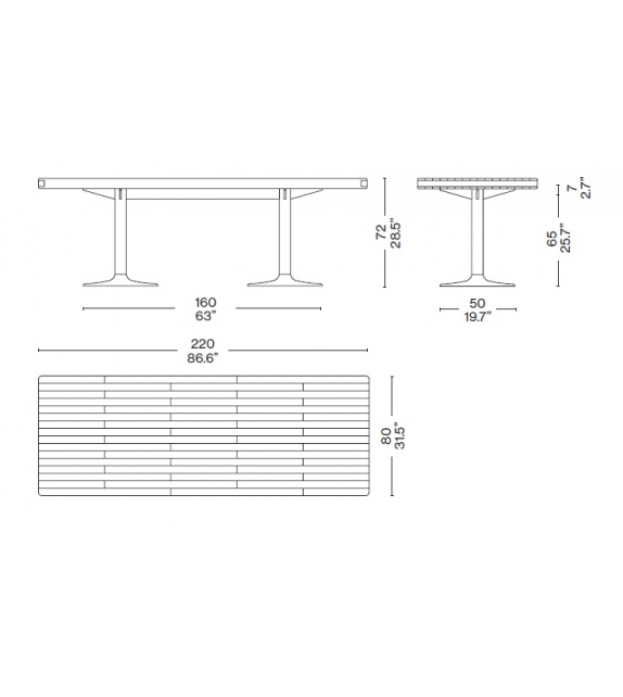 11 Table Pieds Corolle, Plateau Bois Cassina