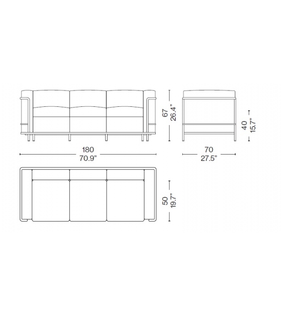 2 Fauteuil Grand Confort, Petit Modèle, Trois Places Cassina Canapé