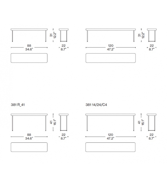 381 Torei Mesa Baja Rectangular Cassina