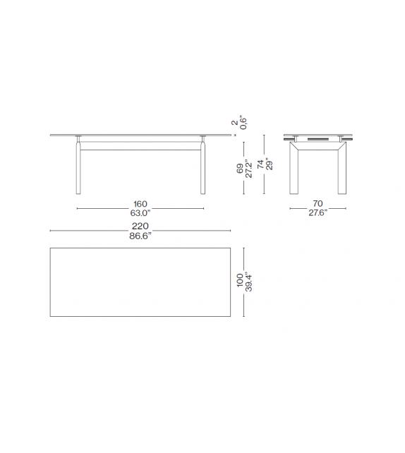 LC6 Cassina Tisch mit Glasplatte