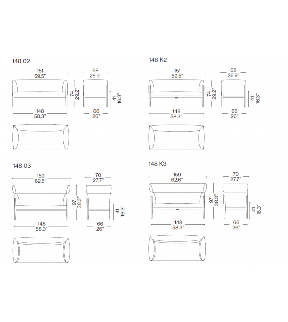 148 Cotone Slim Cassina Canapé