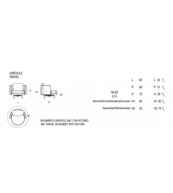 Prêt pour l'expédition - Torii Fauteuil Pivotant Minotti
