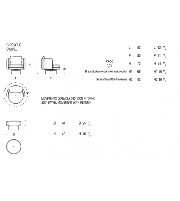 Ready for shipping - Torii Armchair with Pouf Minotti