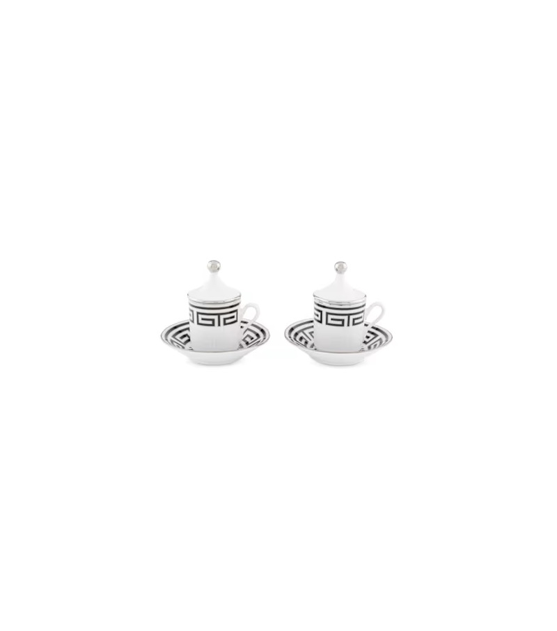 Tazza Caffè con Piatto e Coperchio Labirinto Nero Ginori 1735 Coffee Mug