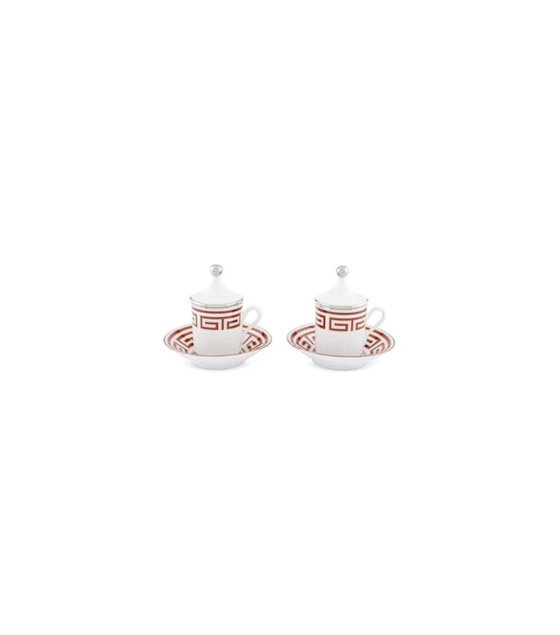 Tazza Caffè con Piatto e Coperchio Labirinto Scarlatto Ginori 1735 Kaffeebecher