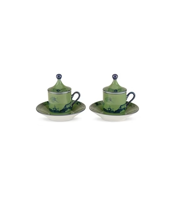 Tazza Caffè con Piatto e Coperchio Oriente Italiano Malachite Ginori 1735 Kaffeebecher