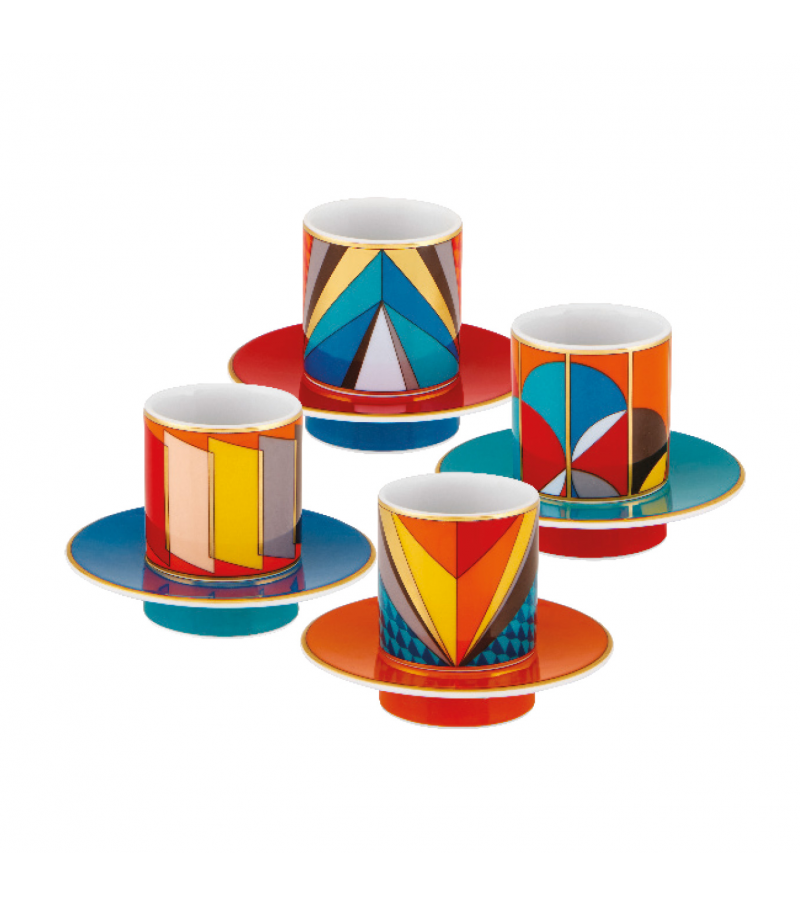 Futurismo Vista Alegre Conjunto de 4 Tazas Café & Platos