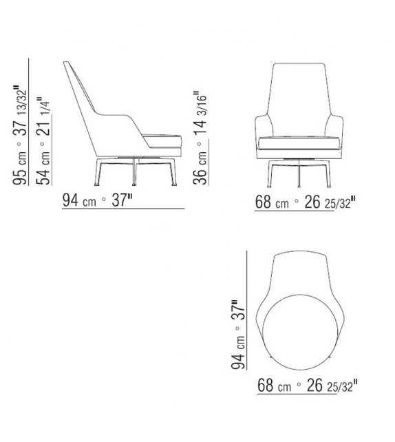 Guscioalto Soft Turning Metal Base Armchair Flexform