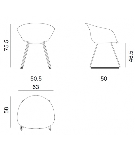 Duna 02 Arper Armchair With Slade Base & Front Face Upholstery