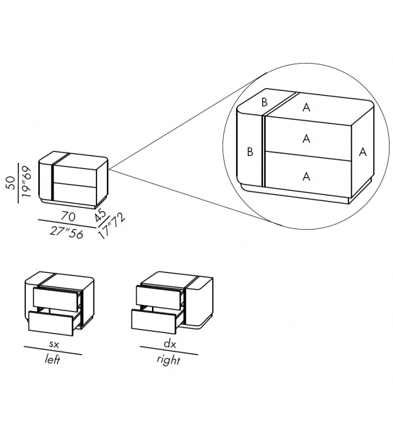 Dimitri 70 Meridiani Bedside Cabinet