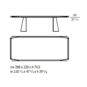 Amadeus 73120_ Plateau simple dalle (280 x 120 x H 74,5 cm)