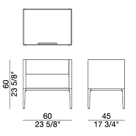 Nara 60_ 60 x 45 x H 60 cm (Mit Schublade und offenem Fach)