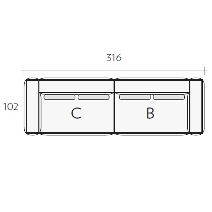 Nils CB_ 316 x 102 x H 85 / 90 cm