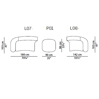 Clara_ 412 x 86/105 x H 65 cm (L07 + P01 + L06)