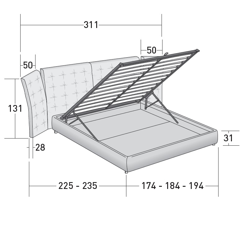 Angle PL_ Bettkasten-Gestell - Feste Federleisten mit Härteregulierung