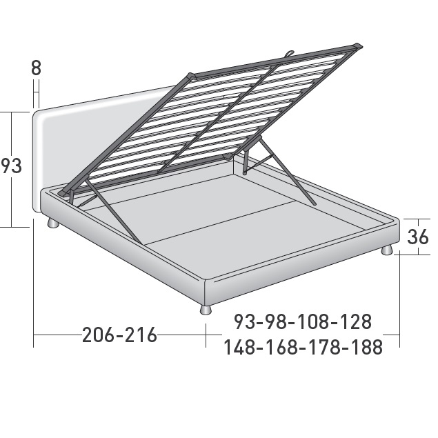 Notturno 2_ Bettkasten-Gestell - Feste Federleisten mit Härteregulierung